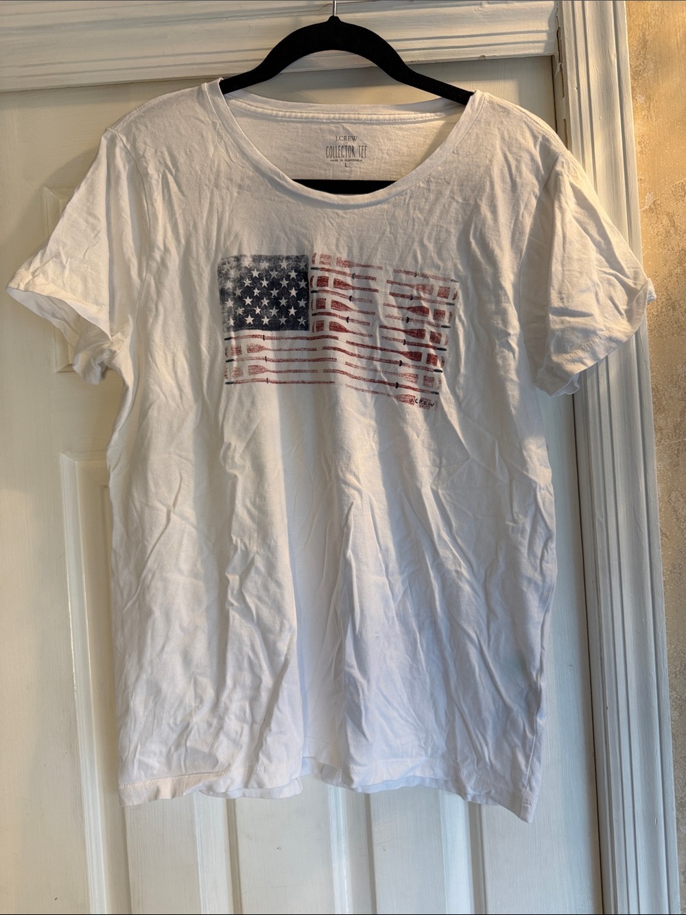 J. Crew White Tee with Distressed American Flag Graphic